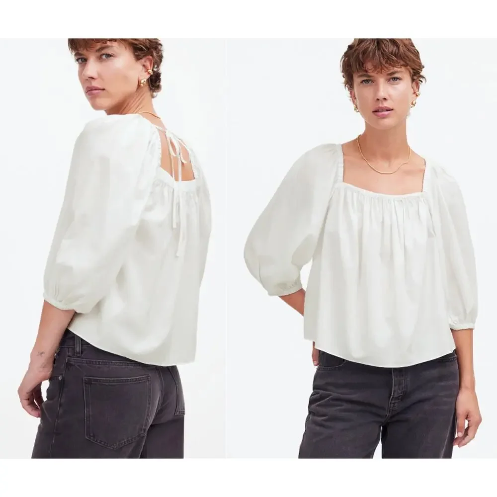 Madewell | NWT | Puff-Sleeve Babydoll Top in Eyelet White | Sz 10